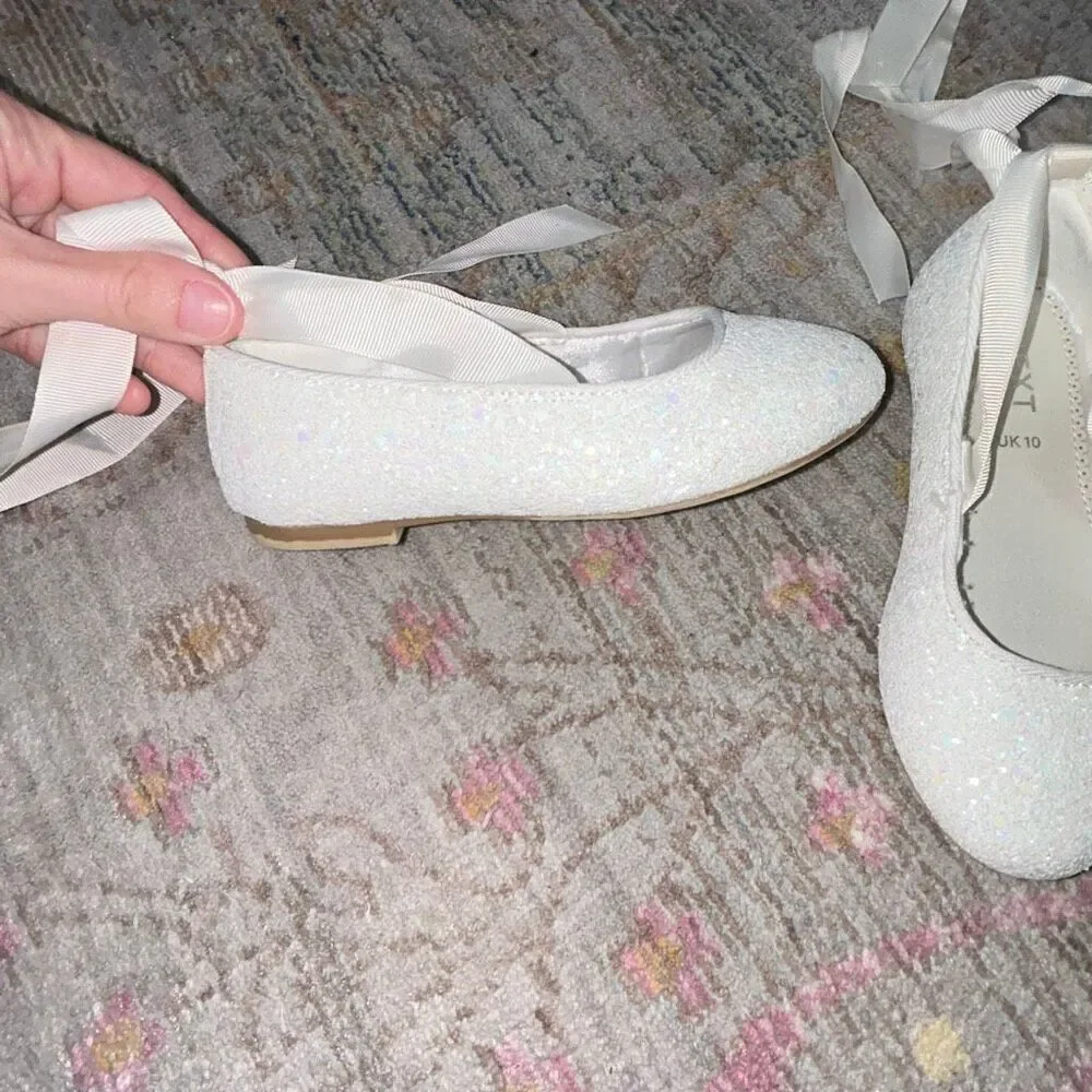 Next glitter ballerina ribbon flats sz 10